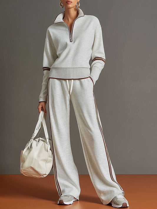 Half-Zip Sweatshirt & Wide-Leg Pants Set