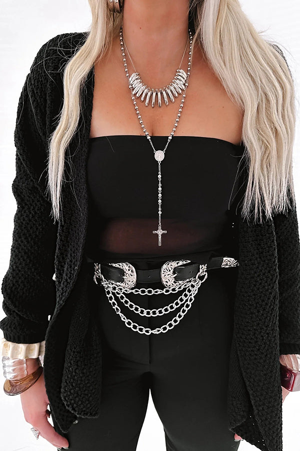 Cozy Knit Mid-Length Cardigan with Long Sleeves