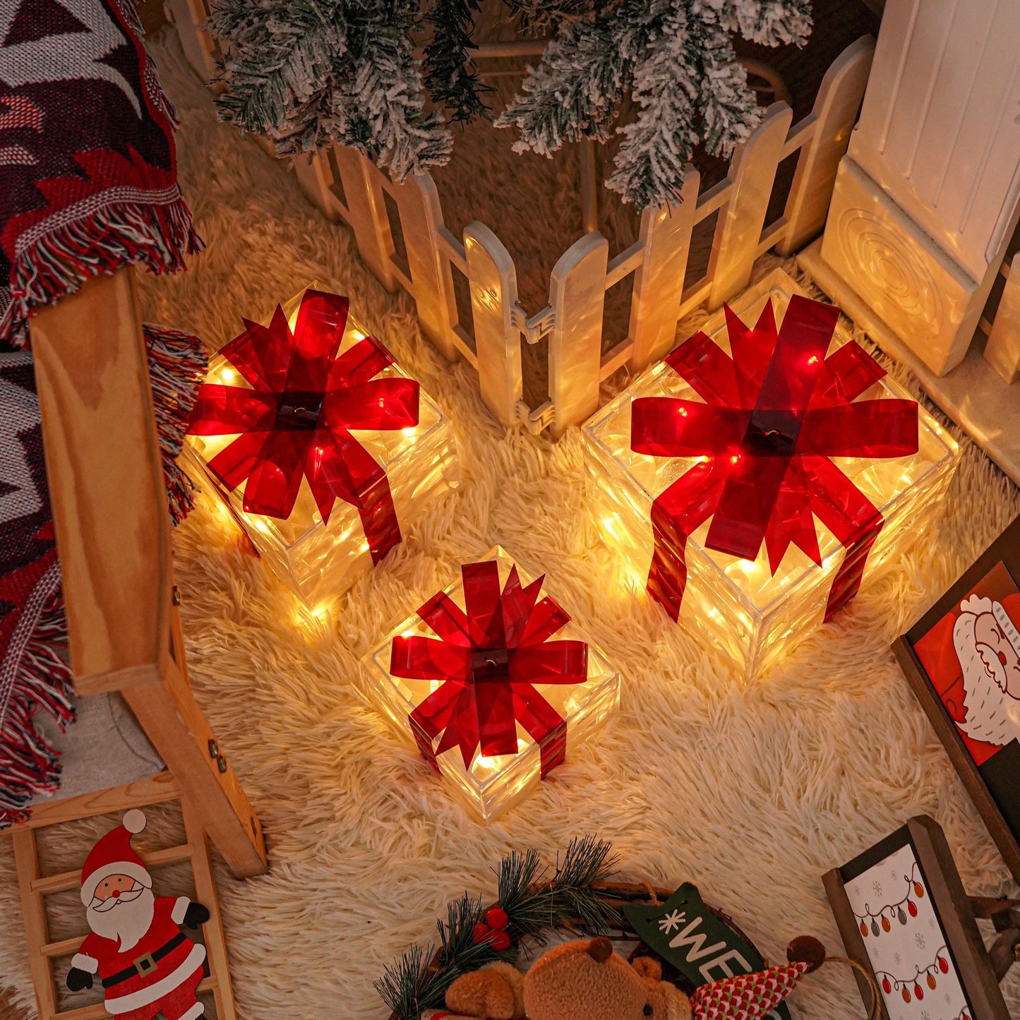 Festive LED Light Gift Boxes Set for Holiday Decor