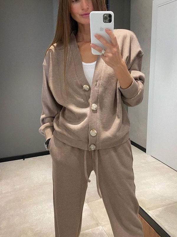 Cozy Casual V Neck Sweater and Pants Set