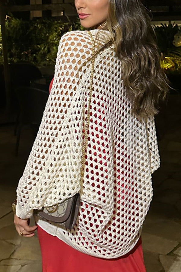 Hollow Knit Long Sleeve Beach Cardigan