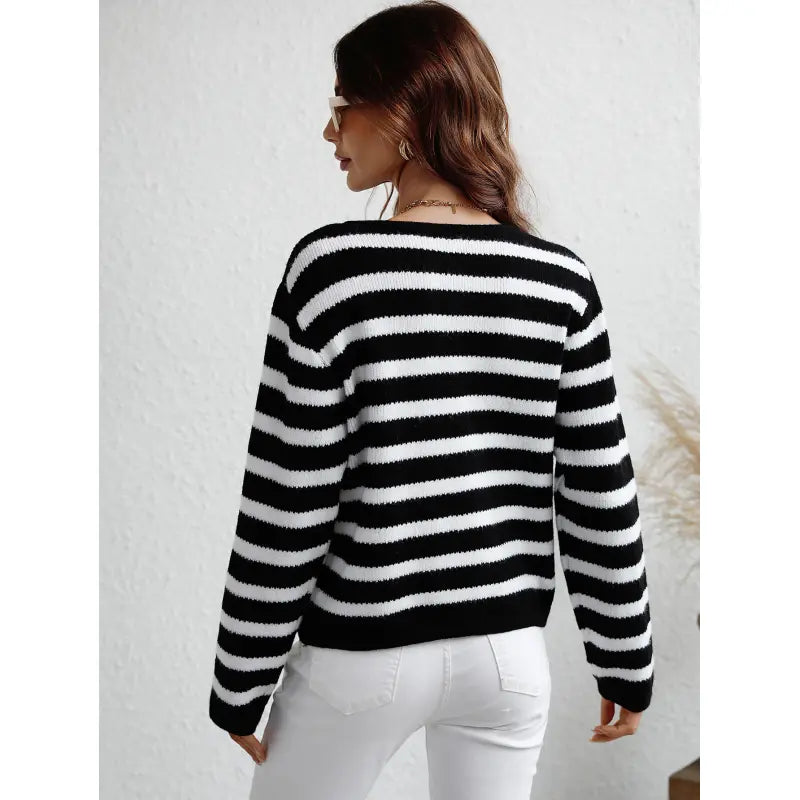 Cozy Knit Sweater with Button Closure and Side Pockets
