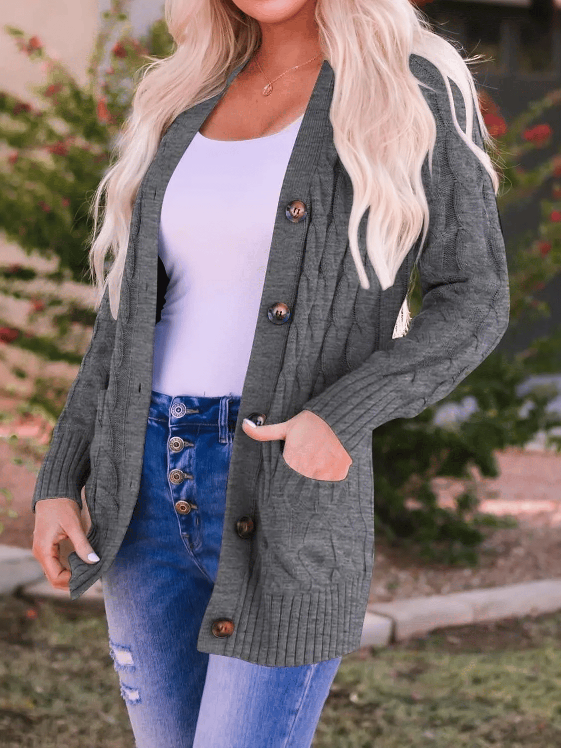 Cable Knit Open Front Cardigan