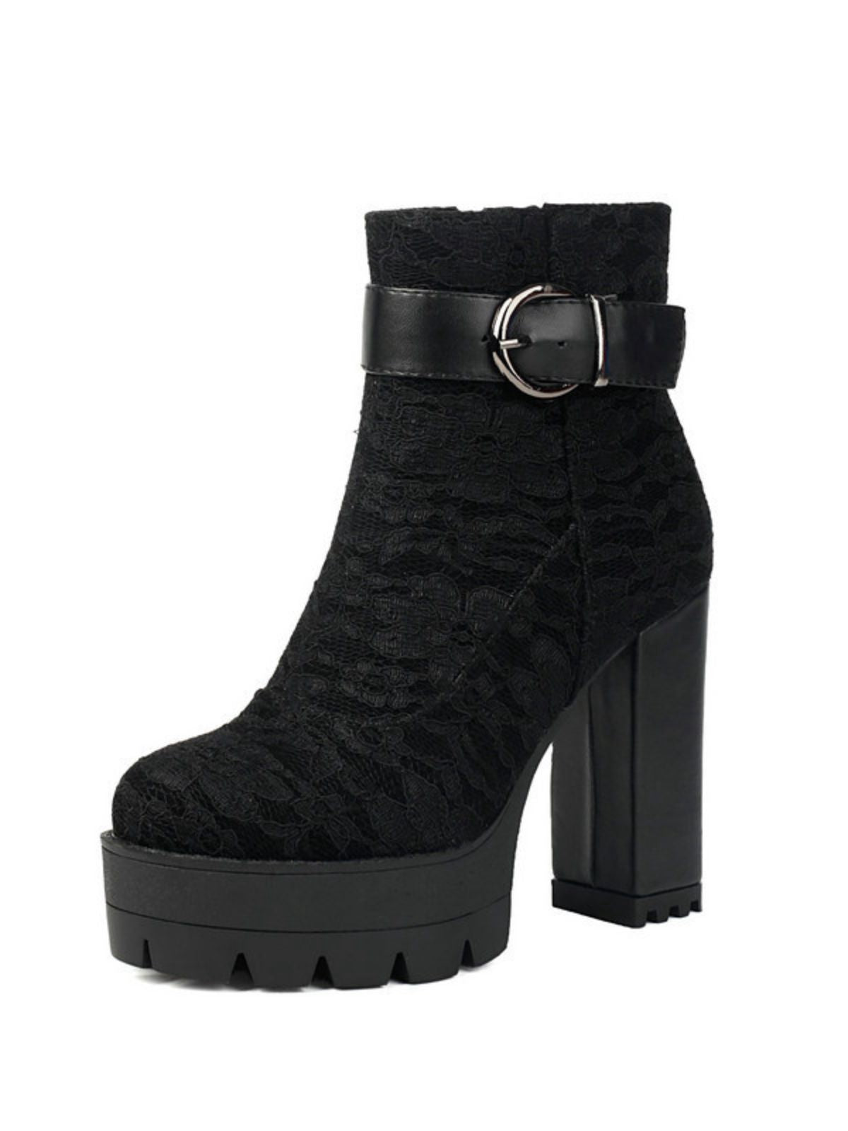 Vintage Lace Platform Ankle Boots with Chunky Heels