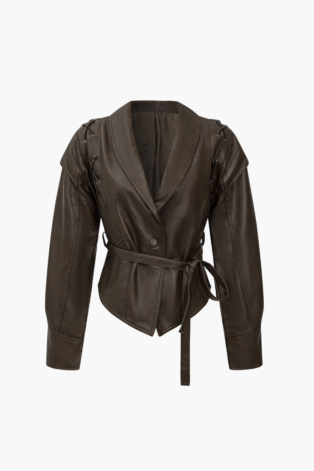 Sleek Faux Leather Tie-Front Jacket