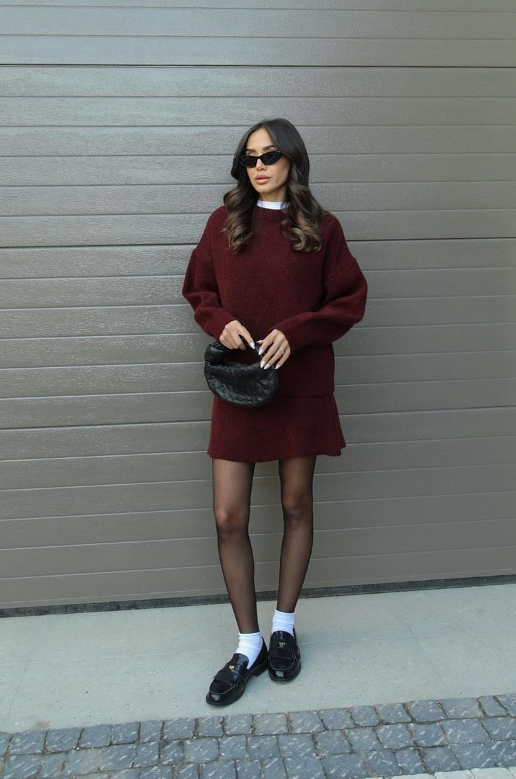 Chic Knit Sweater & Mini Skirt Set for Cozy Fall Style