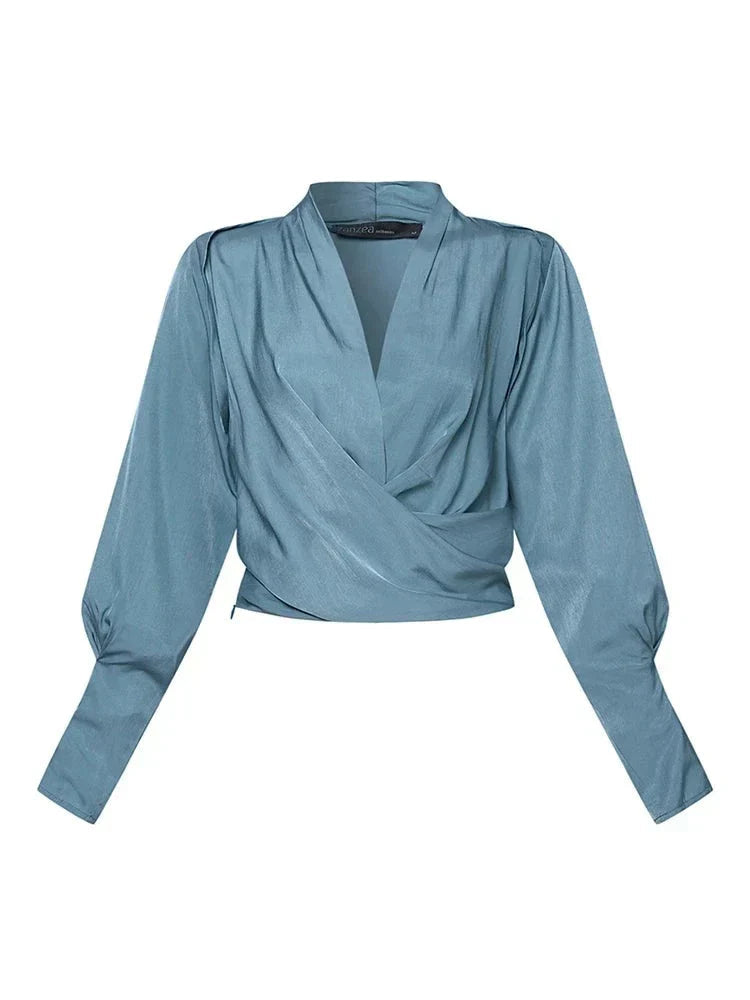 Blusa Chic de Manga Abullonada y Escote en V