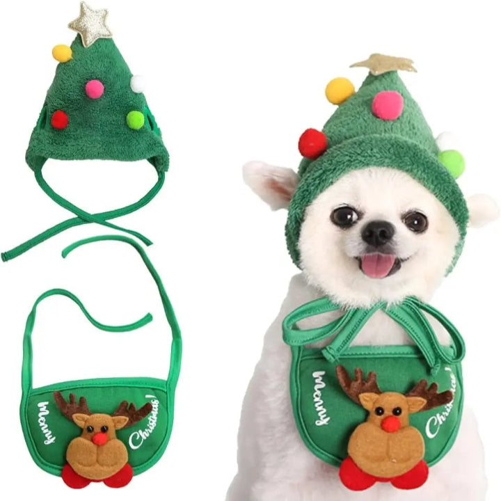 Festive Pet Costume Set with Reindeer Apron & Hat