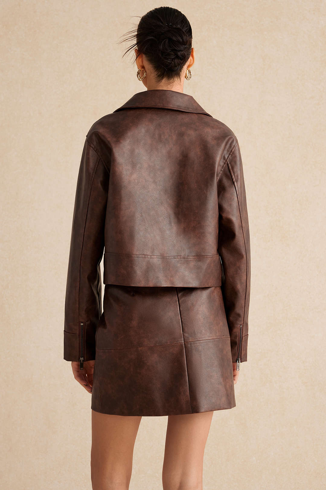 Chic Moto Leather Jacket & Skirt Set