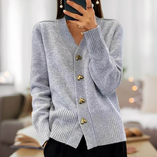 Elegant knit cardigan with heart-shaped button details
