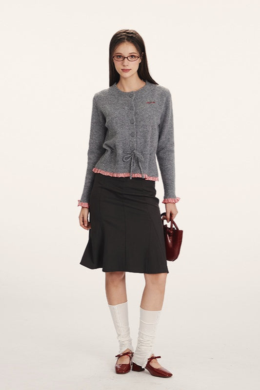 Slim Waist Cinched Knit Cardigan with Panel Design