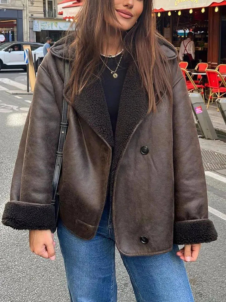 Cozy Oversized Fleece-Lined Jacket with Lapel Collar