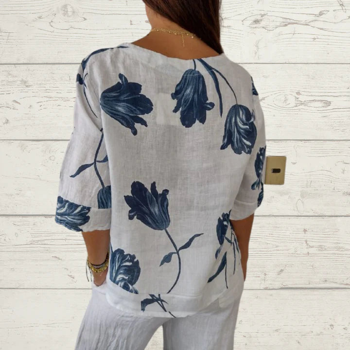 V-Neck Printed Tunic Top