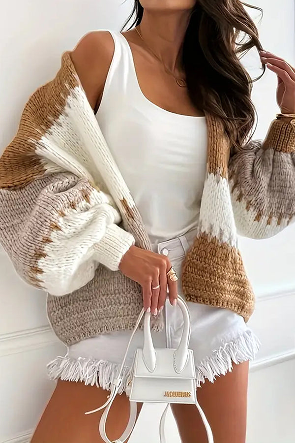Cozy Contrast Stitching Knit Cardigan