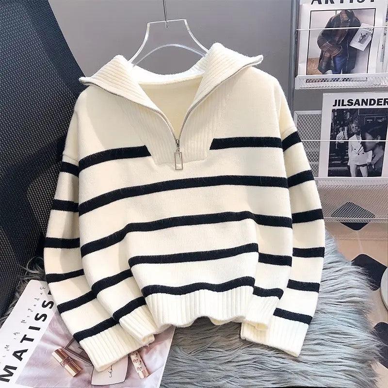 Striped Statement Sweater with Bold Color Blocks