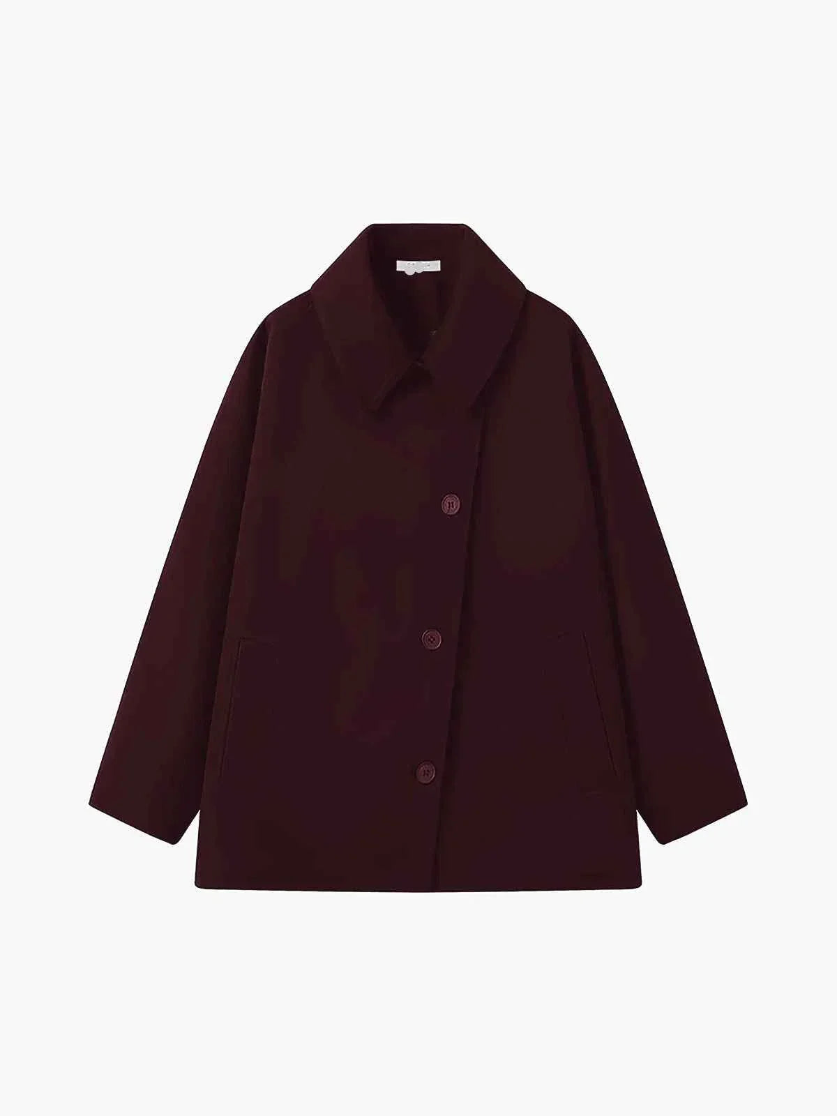Oversized Women's Winter Coat with Lapel Collar and Asymmetric Buttons
