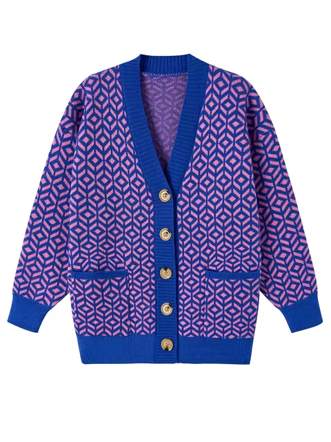 Cozy Geometric Pattern Button-Up Cardigan
