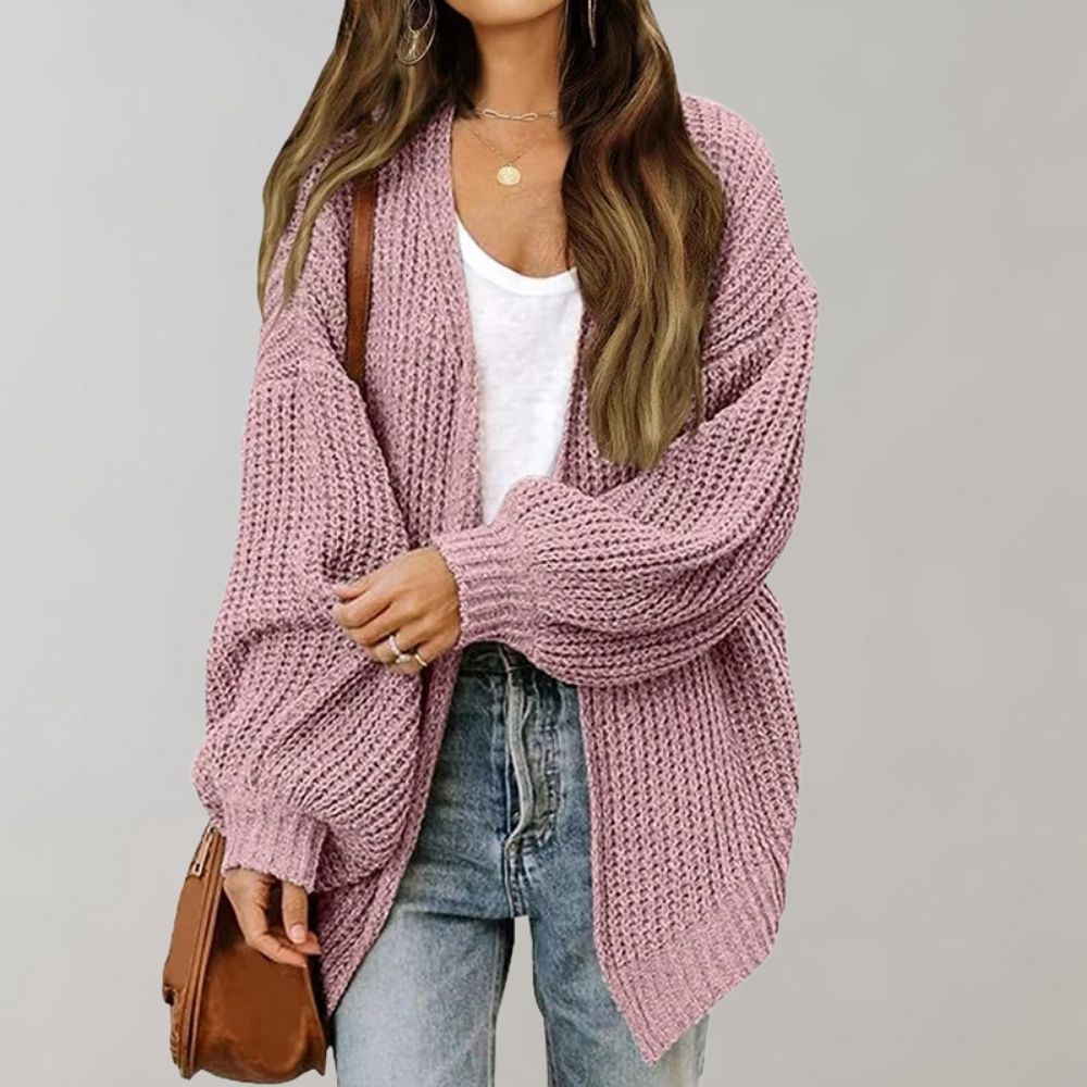 Loose Open Knit Bishop Sleeve Cardigan for Women