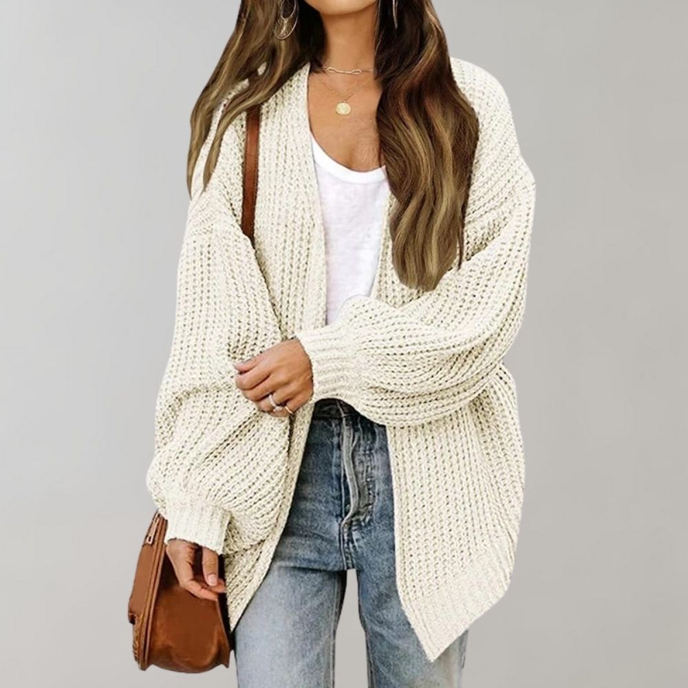 Loose Open Knit Bishop Sleeve Cardigan for Women