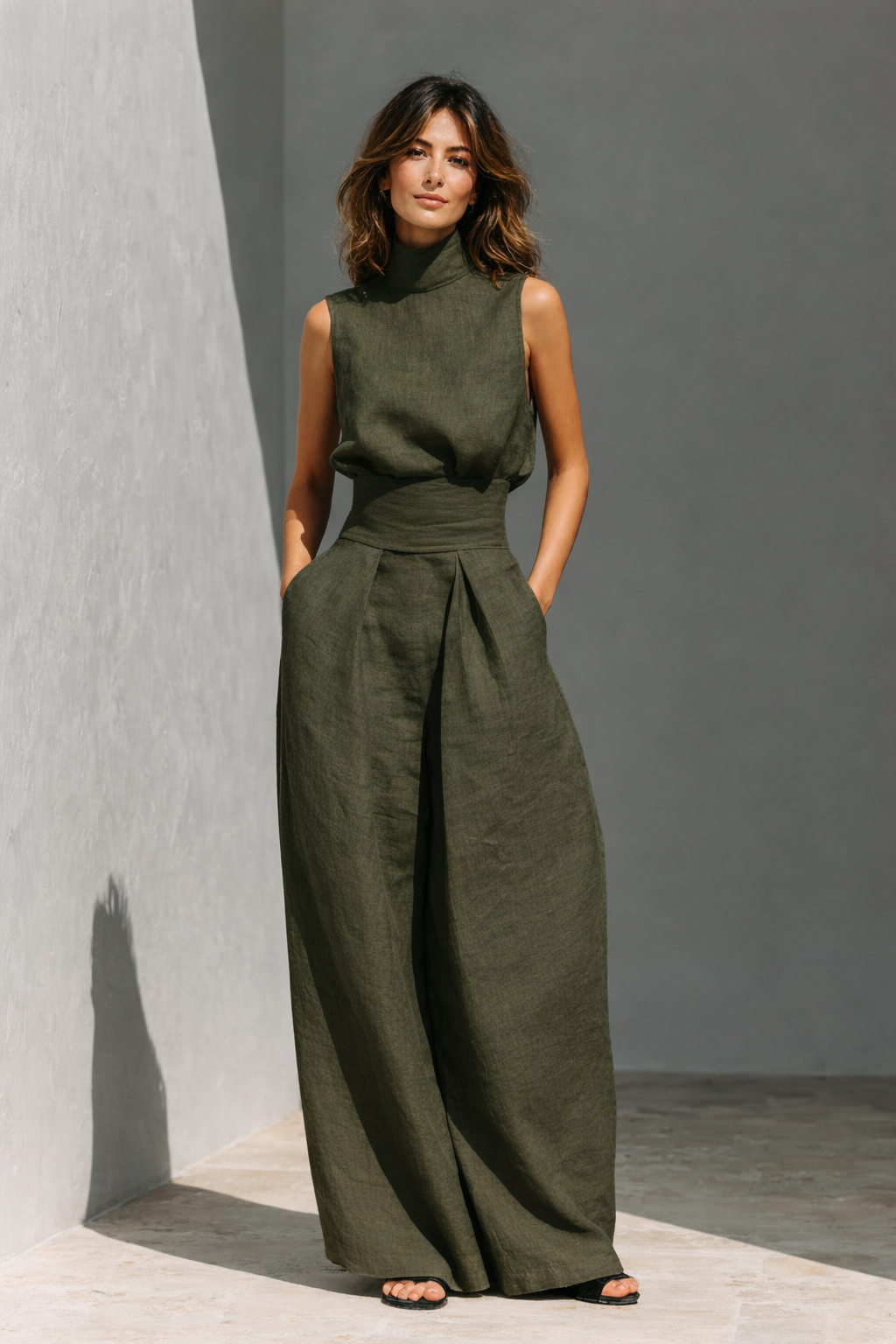 Maria - Minimalist Cotton Linen Tank & Wide-Leg Pants Set