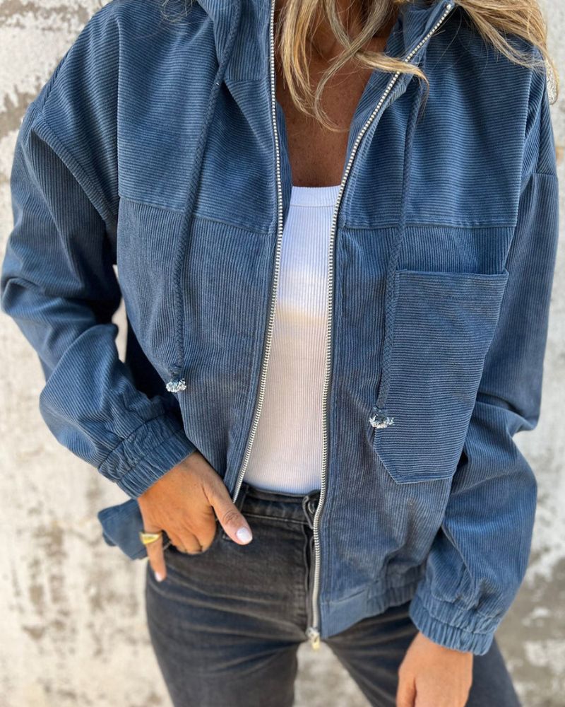 Casual Lightweight Corduroy Hooded Jacket for Women