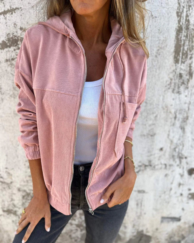 Casual Lightweight Corduroy Hooded Jacket for Women