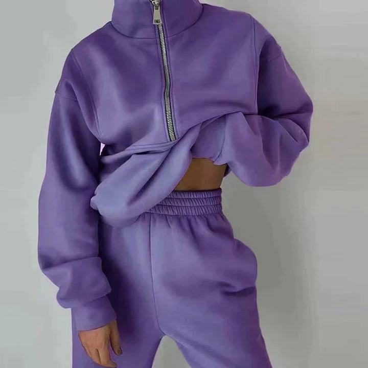 Cozy Fleece-Lined Tracksuit Set with Zip-Up Sweatshirt and Pants