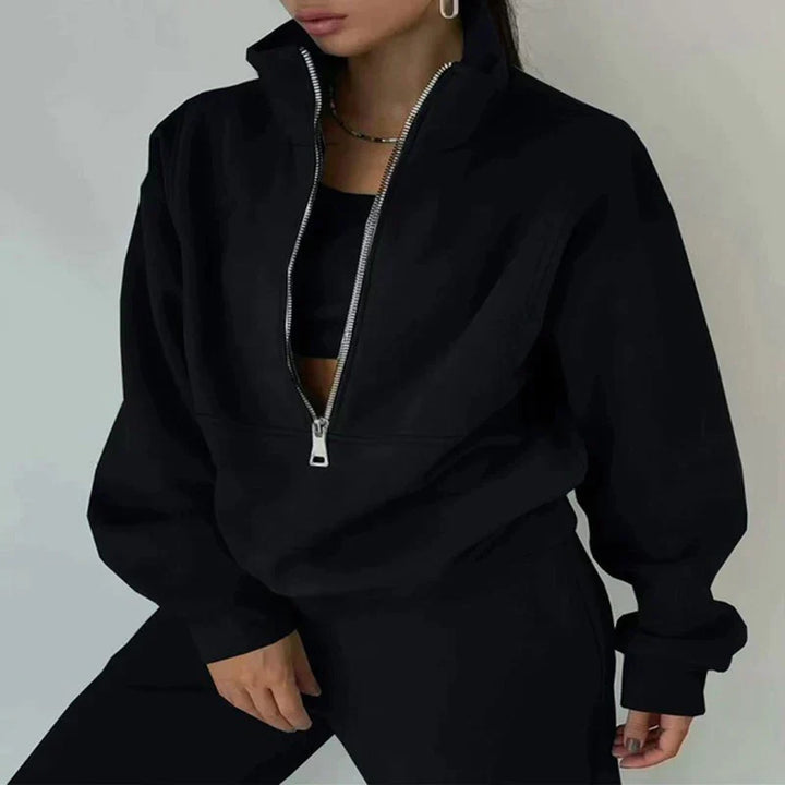 Cozy Fleece-Lined Tracksuit Set with Zip-Up Sweatshirt and Pants