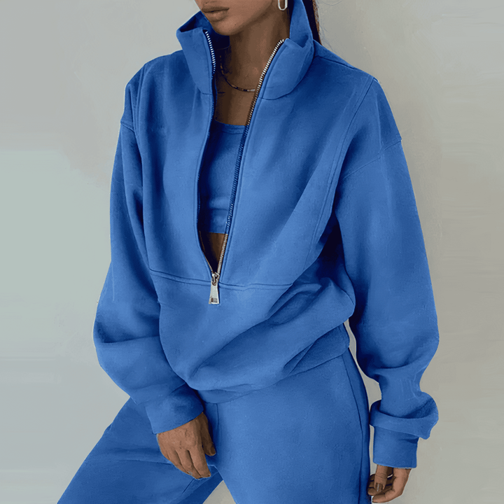 Cozy Fleece-Lined Tracksuit Set with Zip-Up Sweatshirt and Pants
