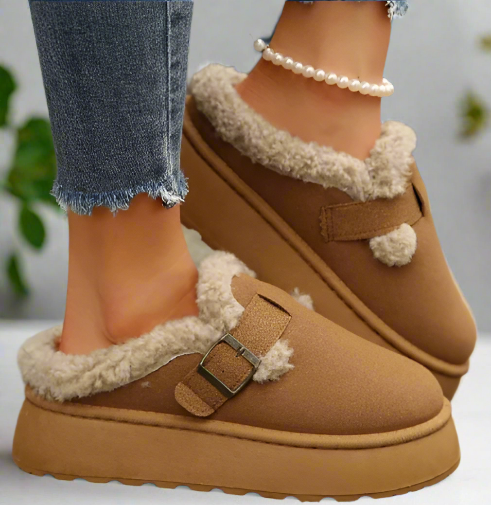 Cozy Women's Fur-Lined Slippers with Adjustable Platform