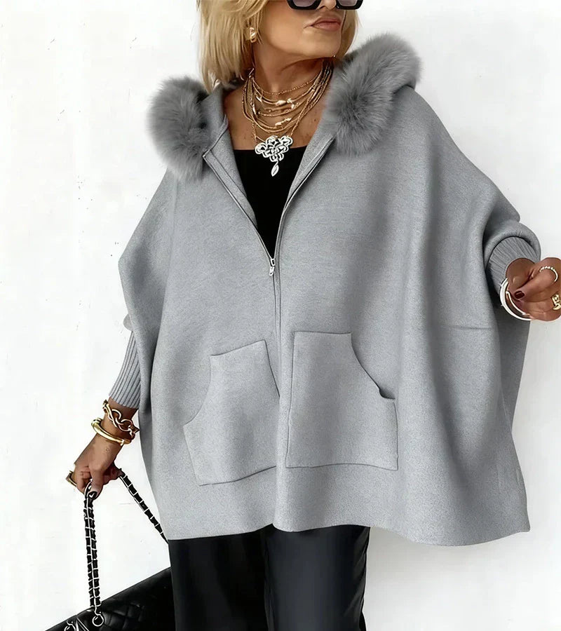Casual Hooded Coat with Luxurious Fur Collar