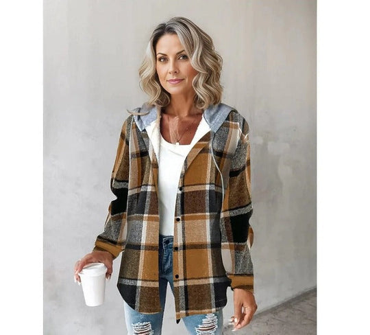 Cozy Plaid Drawstring Hoodie for Women