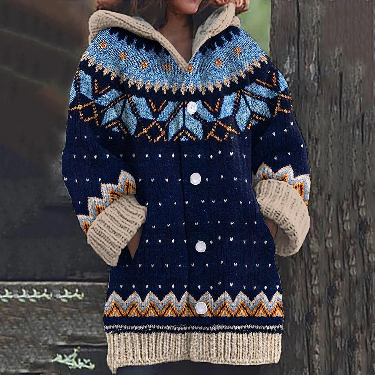 Warm Knit Printed Cardigan