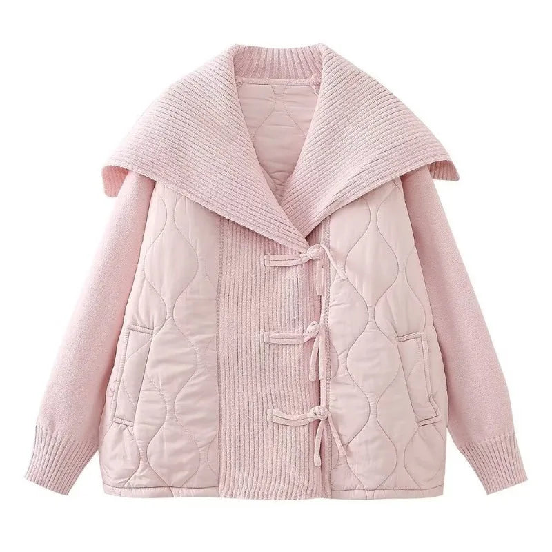 Women's Lined Jacket with Ribbed Details & Wide Collar