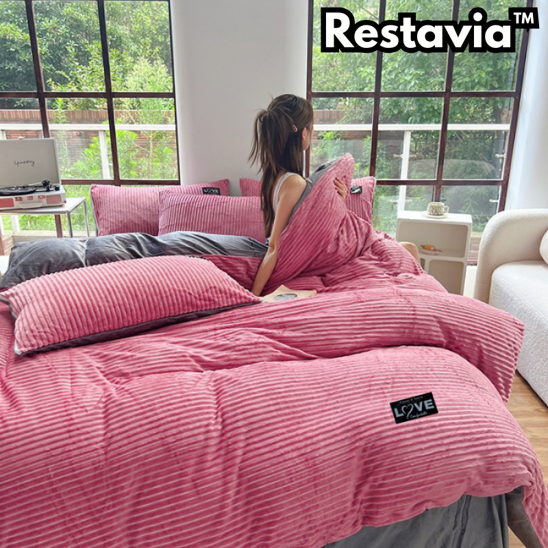 Restavia™ - Velvet Coral Fleece Duvet Cover with Pillowcases