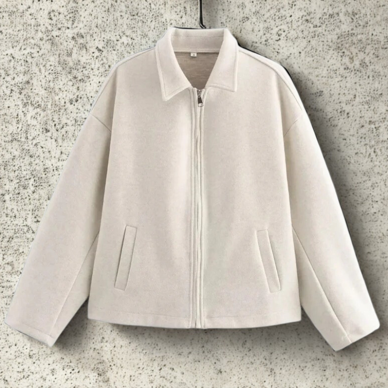 Boxy Fit Women's Short Jacket with Pointed Collar and Front Zipper