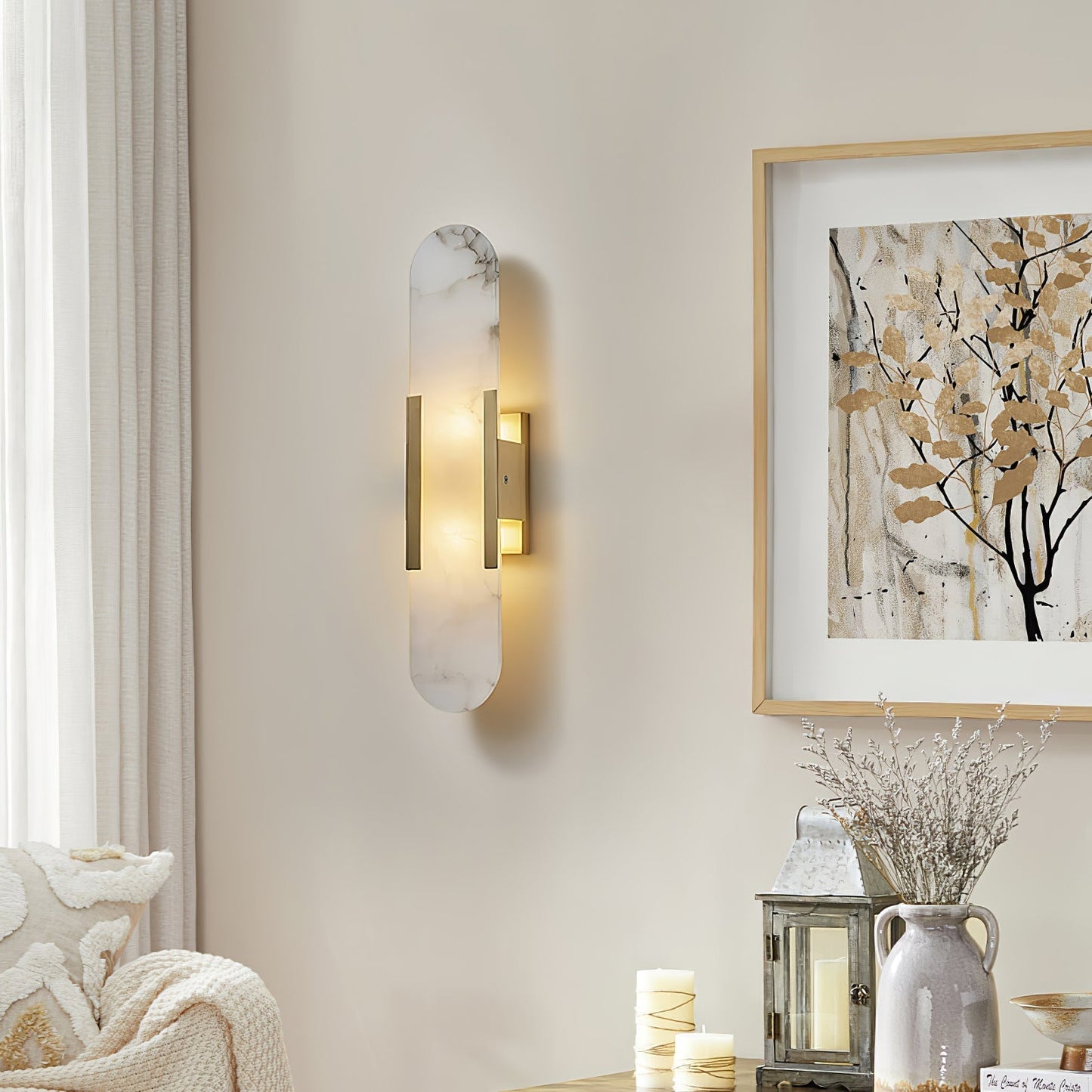 Elegante Langwerpige Albasten Wandlamp Melange