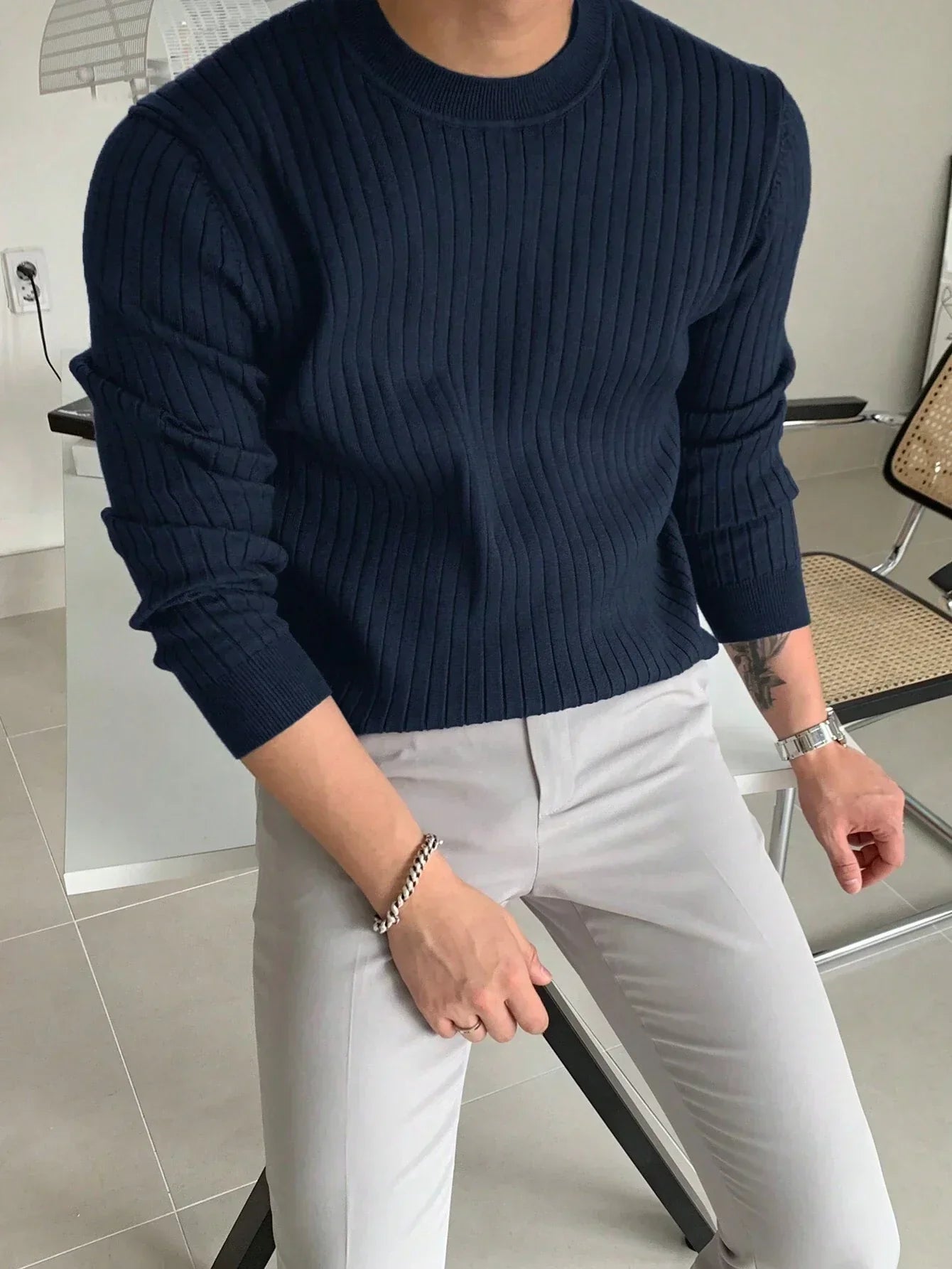 Cozy Knit Sweater for Men Soft Warm Casual Pullover