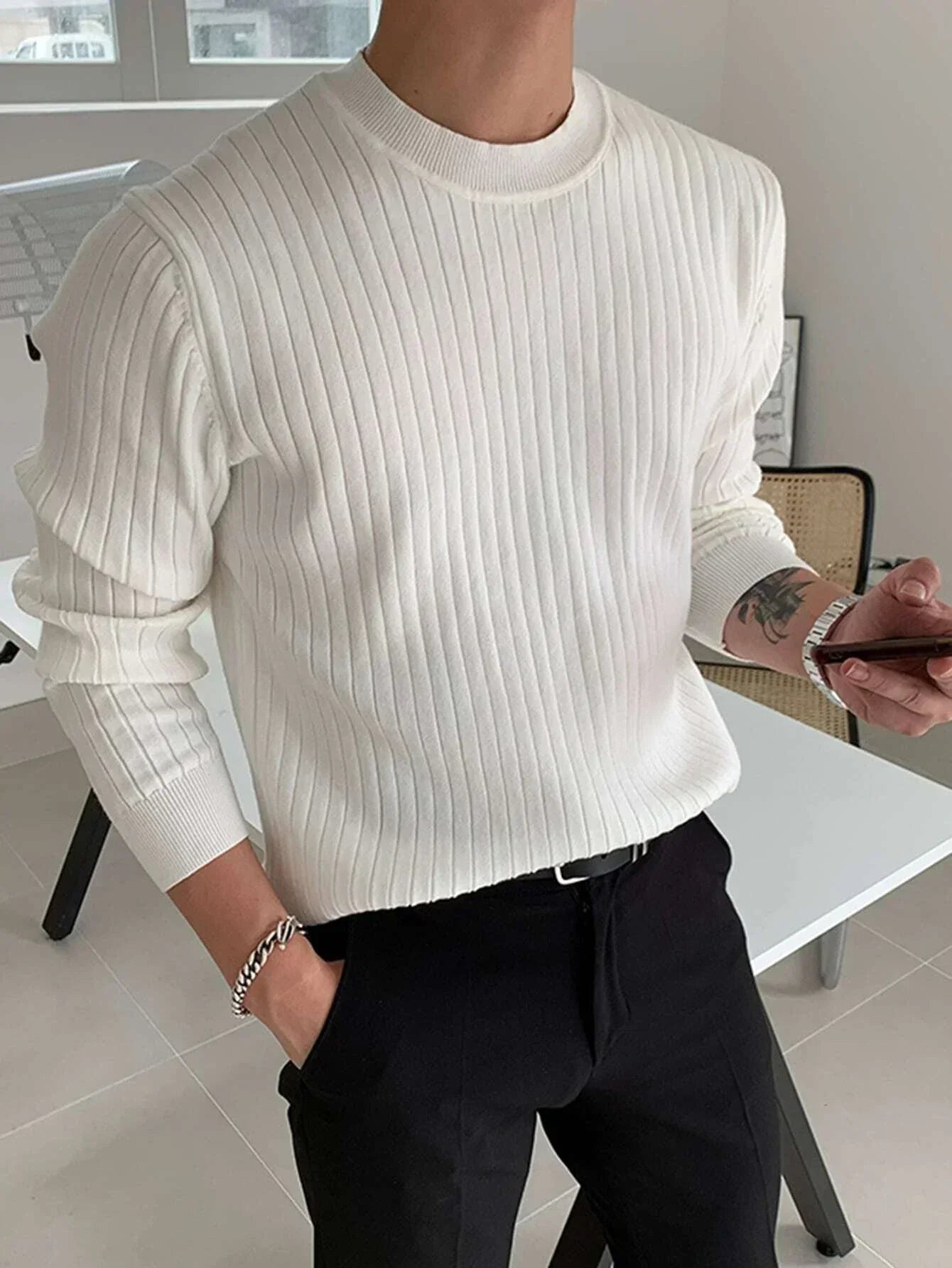 Cozy Knit Sweater for Men Soft Warm Casual Pullover