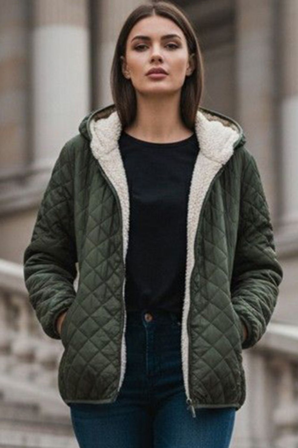 Quilted Hooded Jacket with Plush Lining