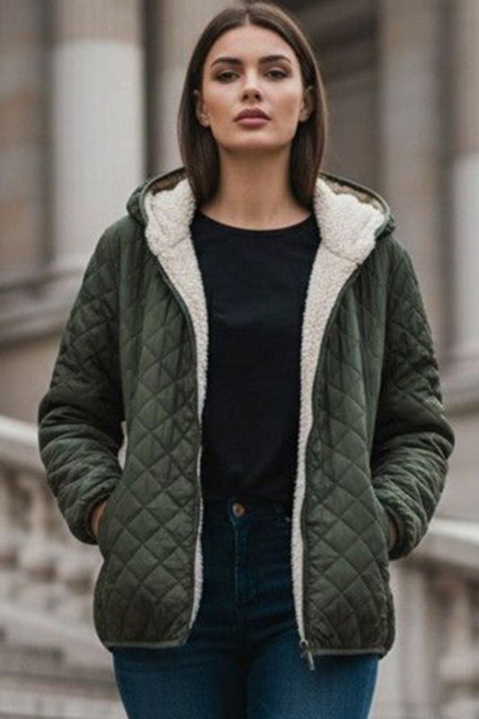 Quilted Hooded Jacket with Plush Lining
