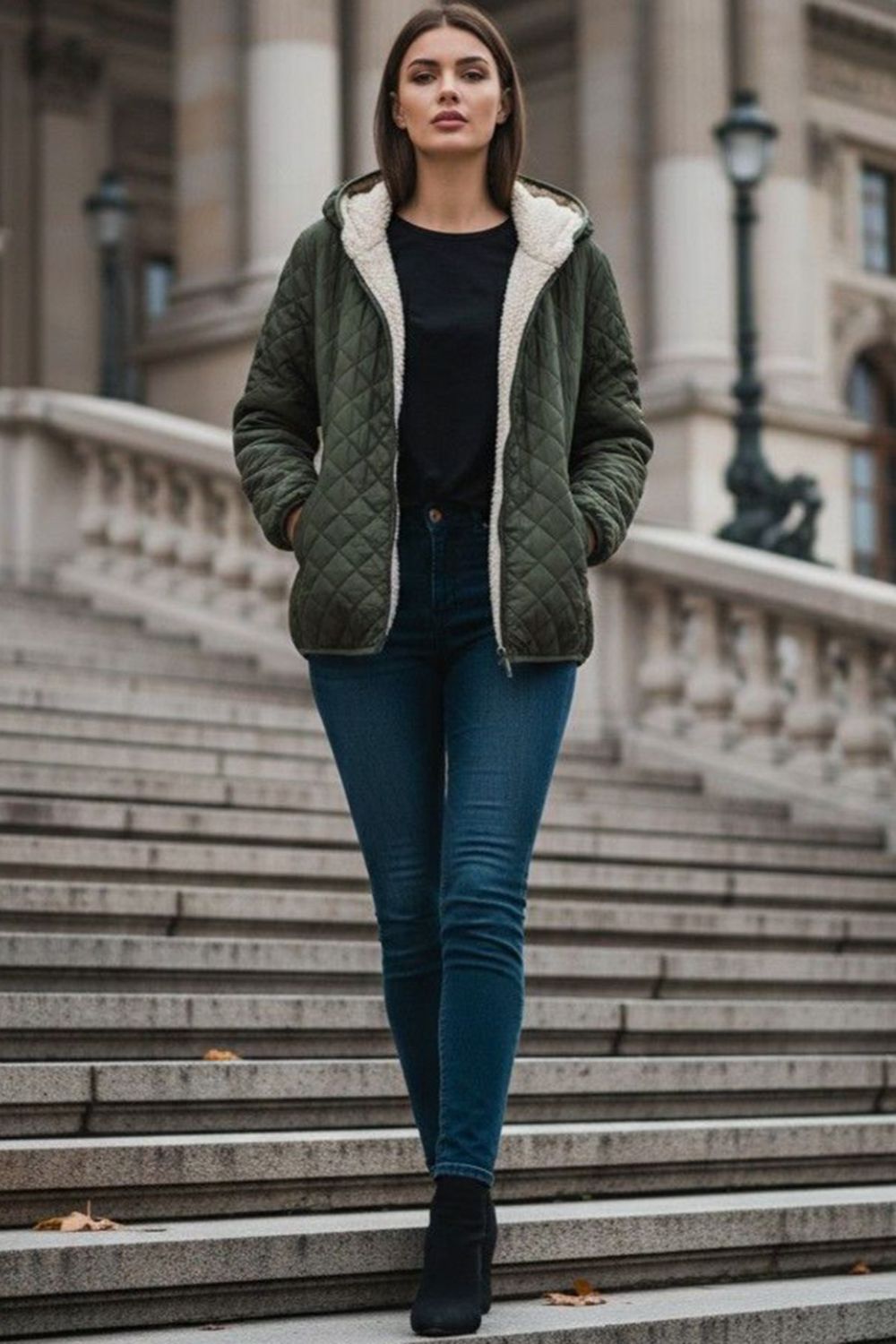Quilted Hooded Jacket with Plush Lining