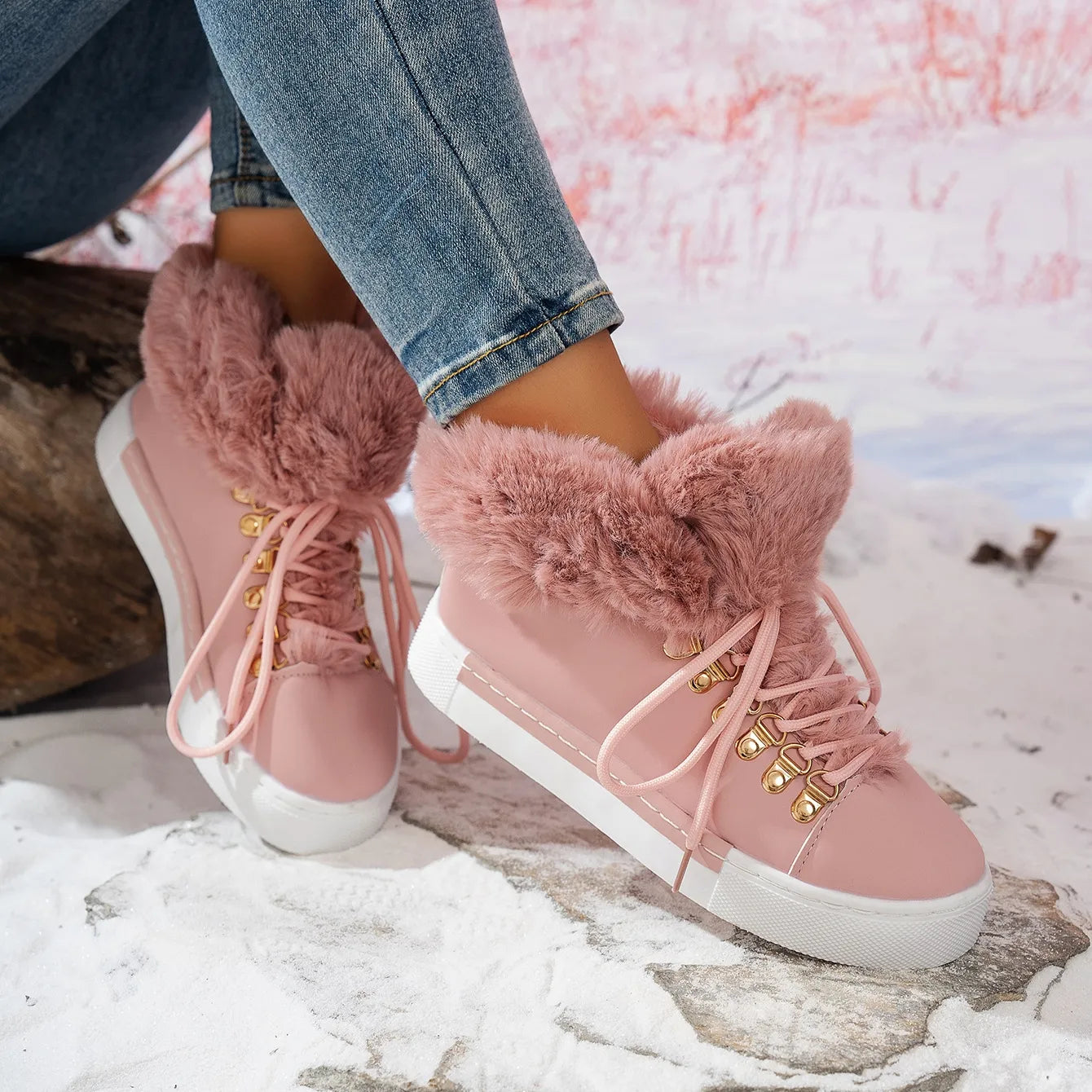 Cozy Wool Lace-Up Winter Boots for Women