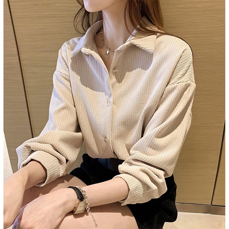 Cozy Corduroy Button-Up Shirt for Women