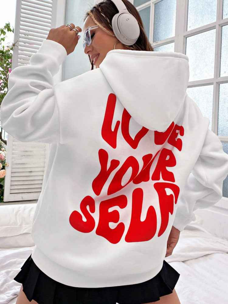 Cozy Women's Hoodie with Kangaroo Pocket and Inspirational Back Print