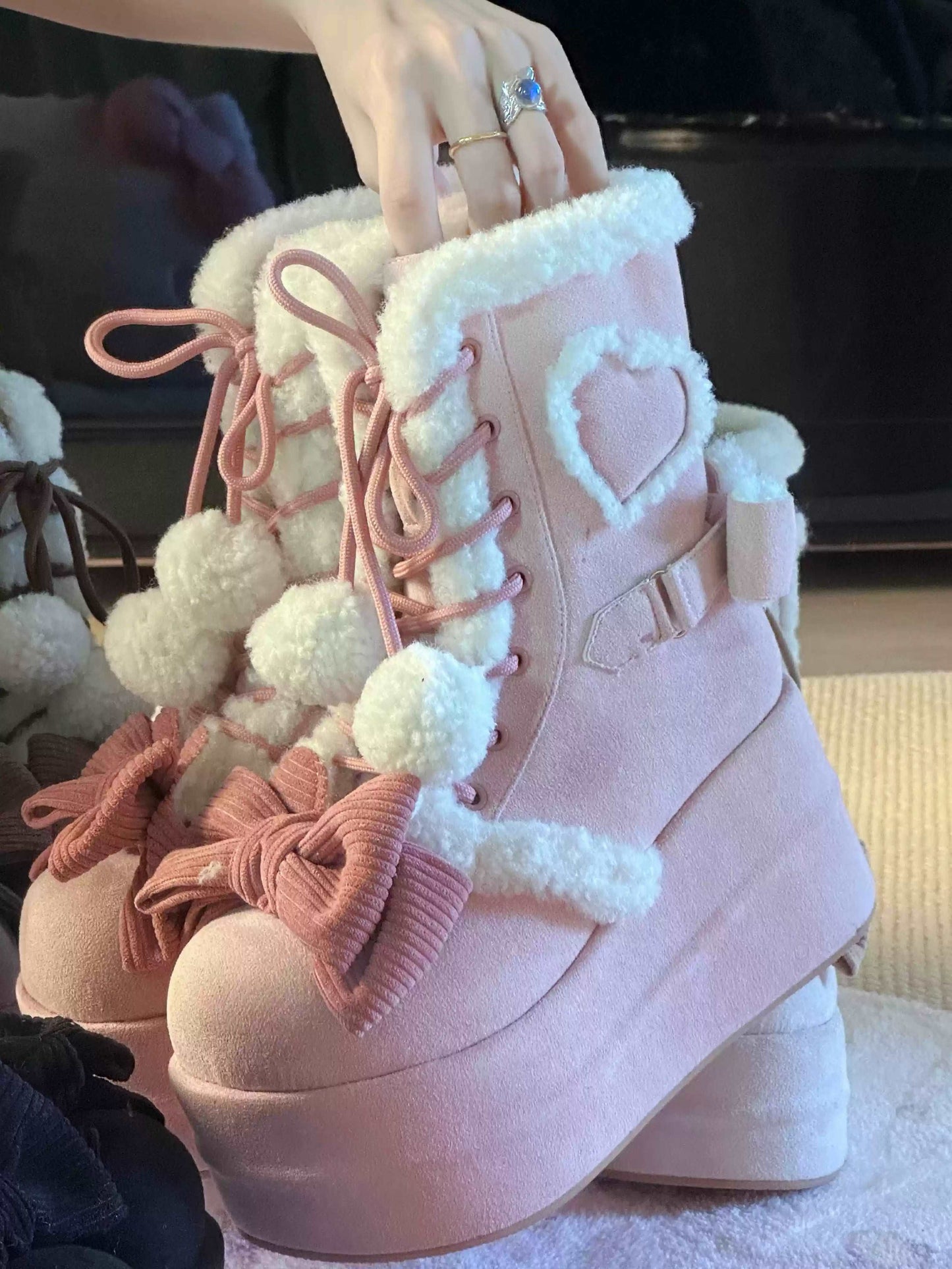 Cozy Winter Snow Boots in Pink and Cream