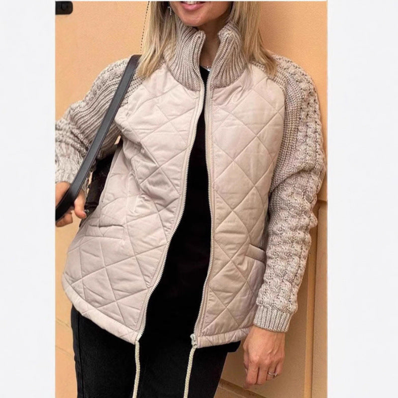 Cozy Quilted Jacket with Knit Sleeves for Women