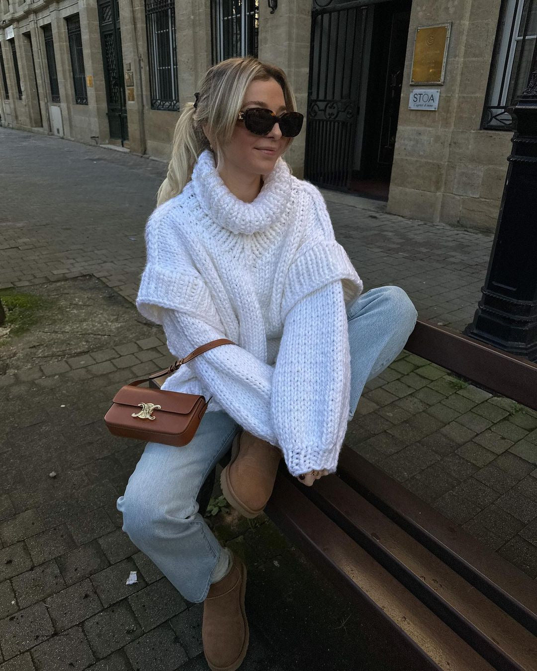 Chunky Knit Oversized Turtleneck Sweater for Women