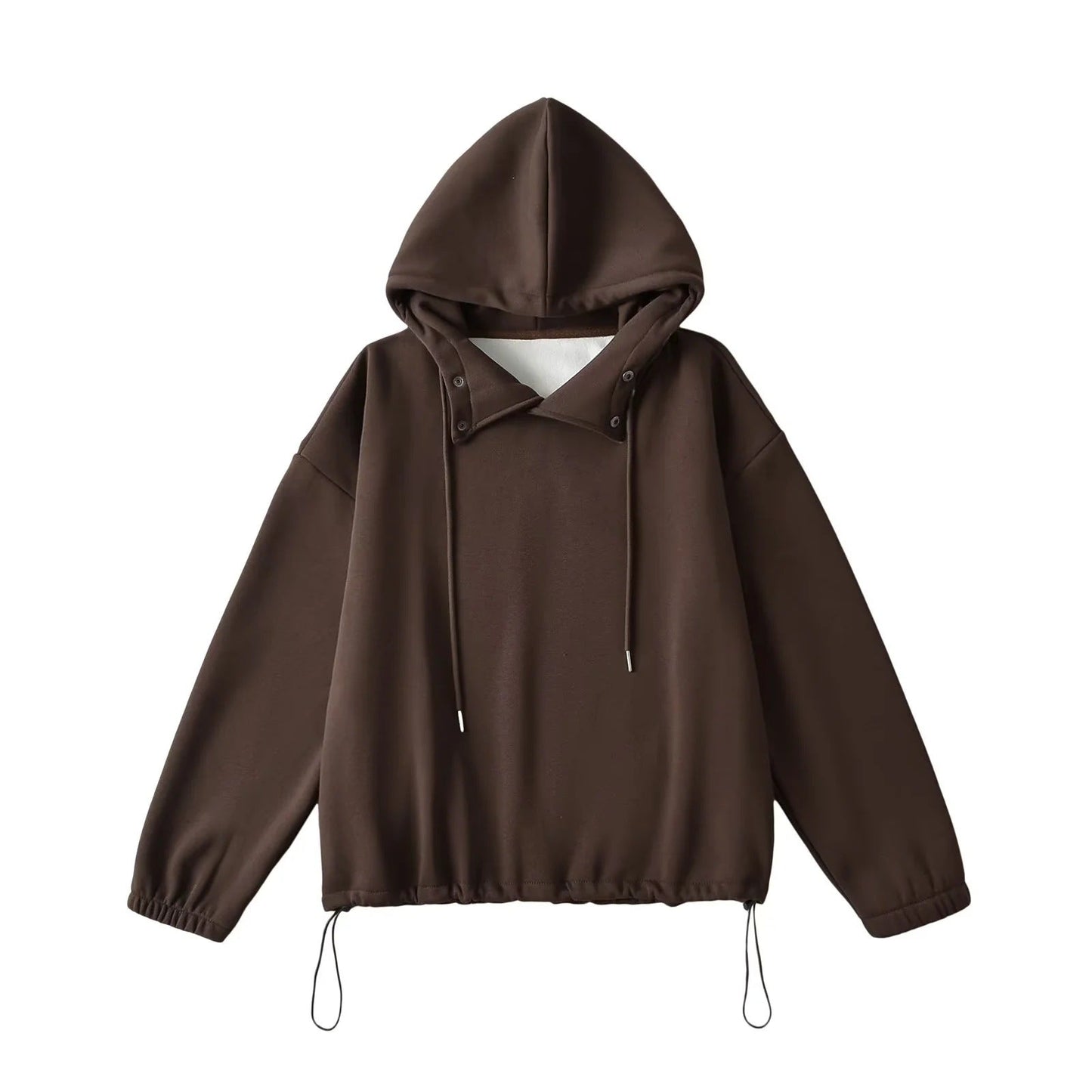 CozyNest™ - Button Detail Half Collar Loose Hoodie