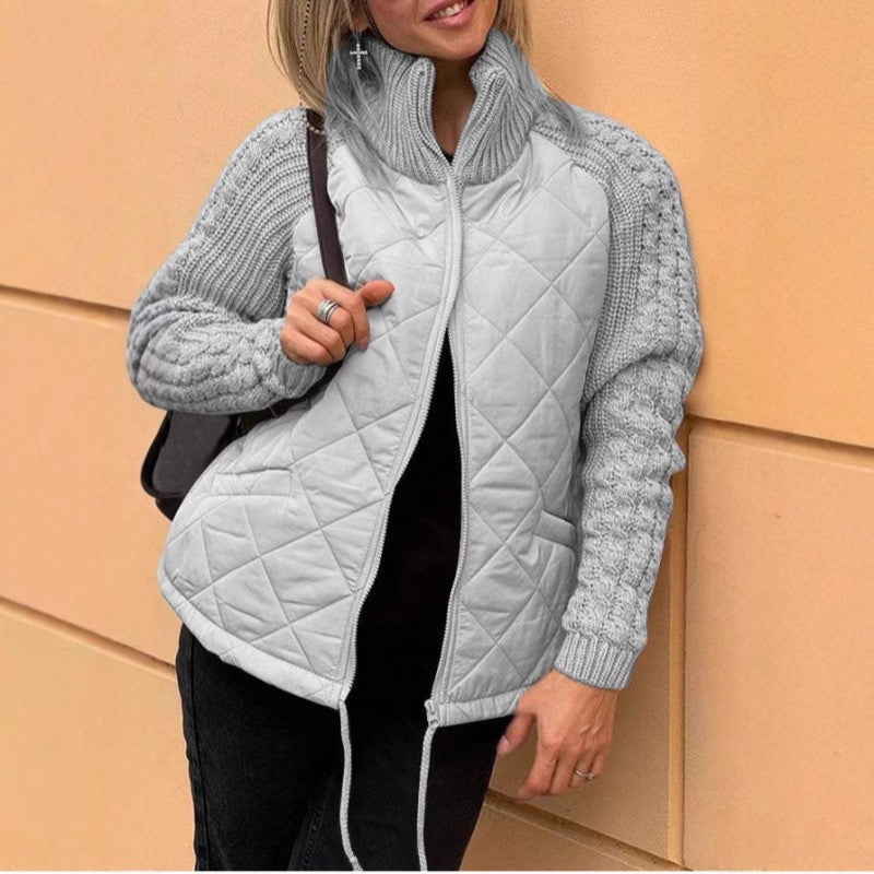 Cozy Quilted Jacket with Knit Sleeves for Women